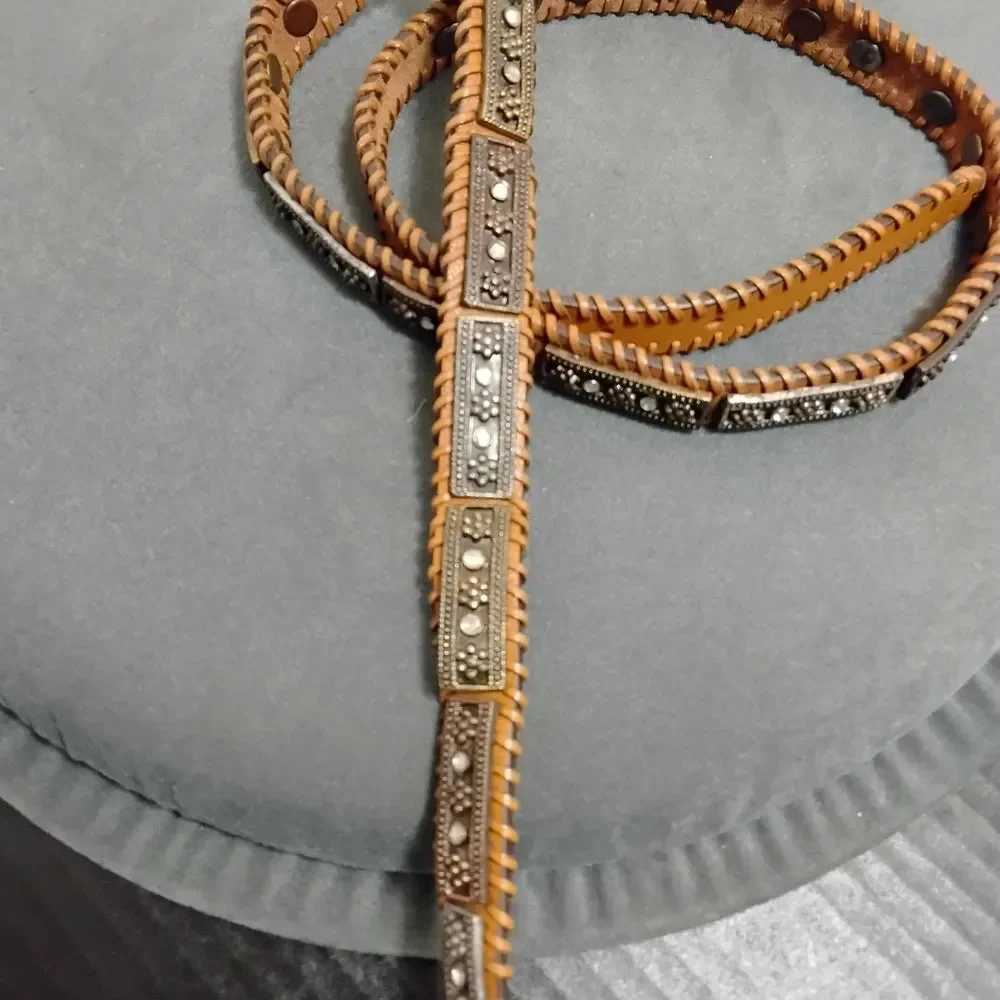 Brown Leather Studded  Men's Belt Size 40
